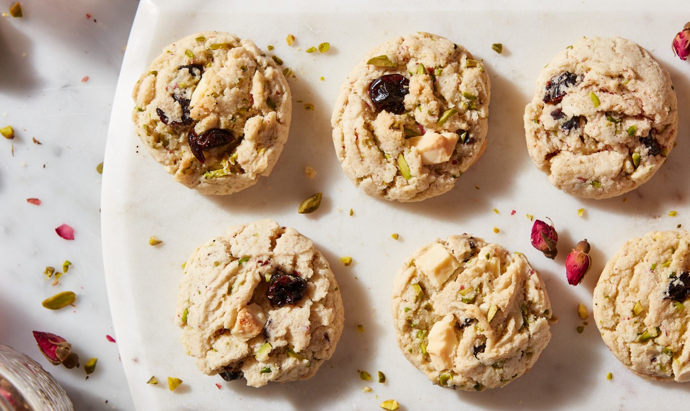 Rose-Pistachio Cookies with Cherries and White Chocolate