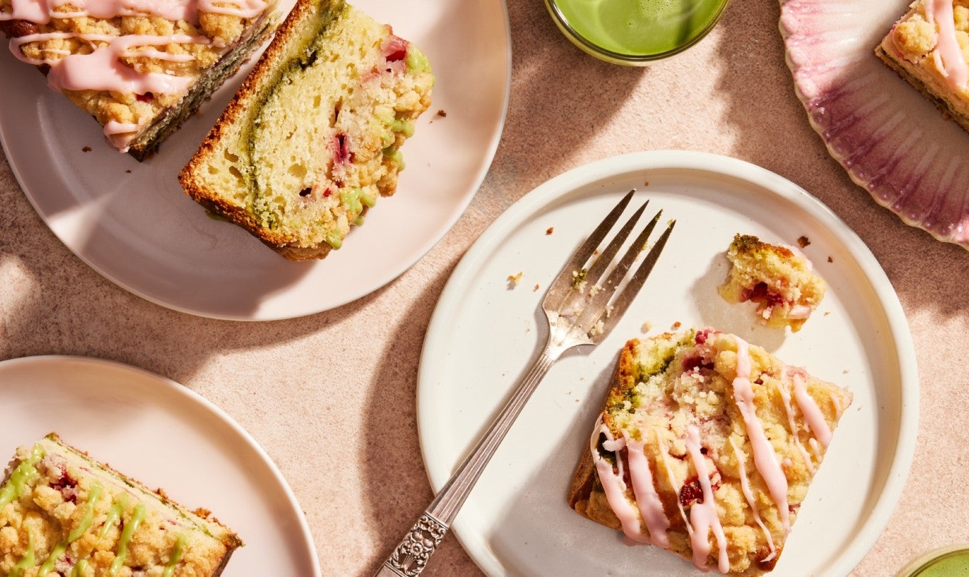 Strawberry Coffee Cake with Matcha Filling