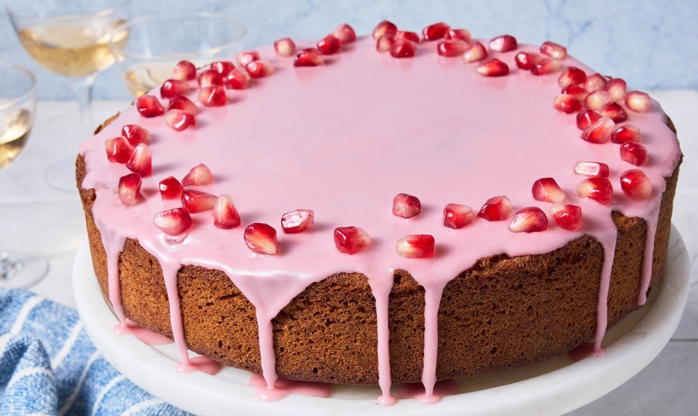 Pistachio Cake with Pomegranate Glaze