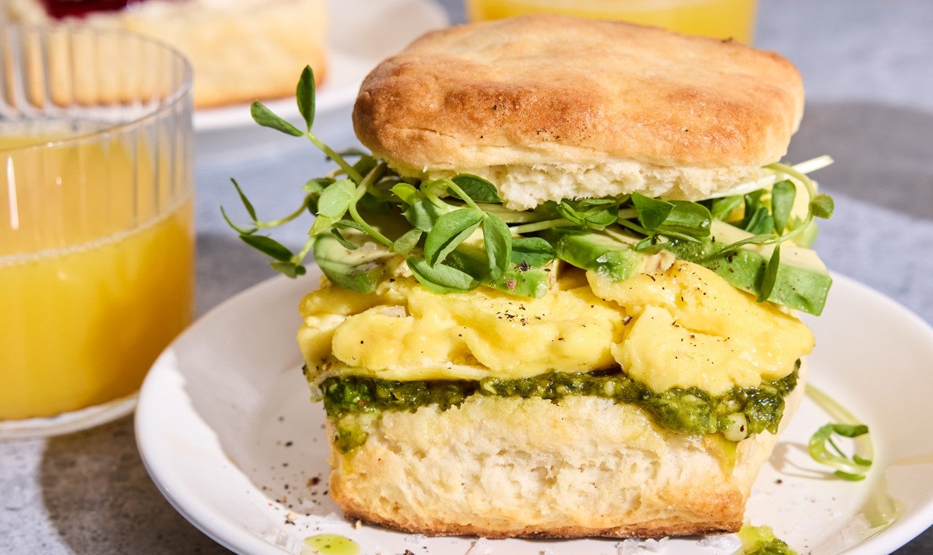 Small-Batch Biscuits made into a breakfast sandwich