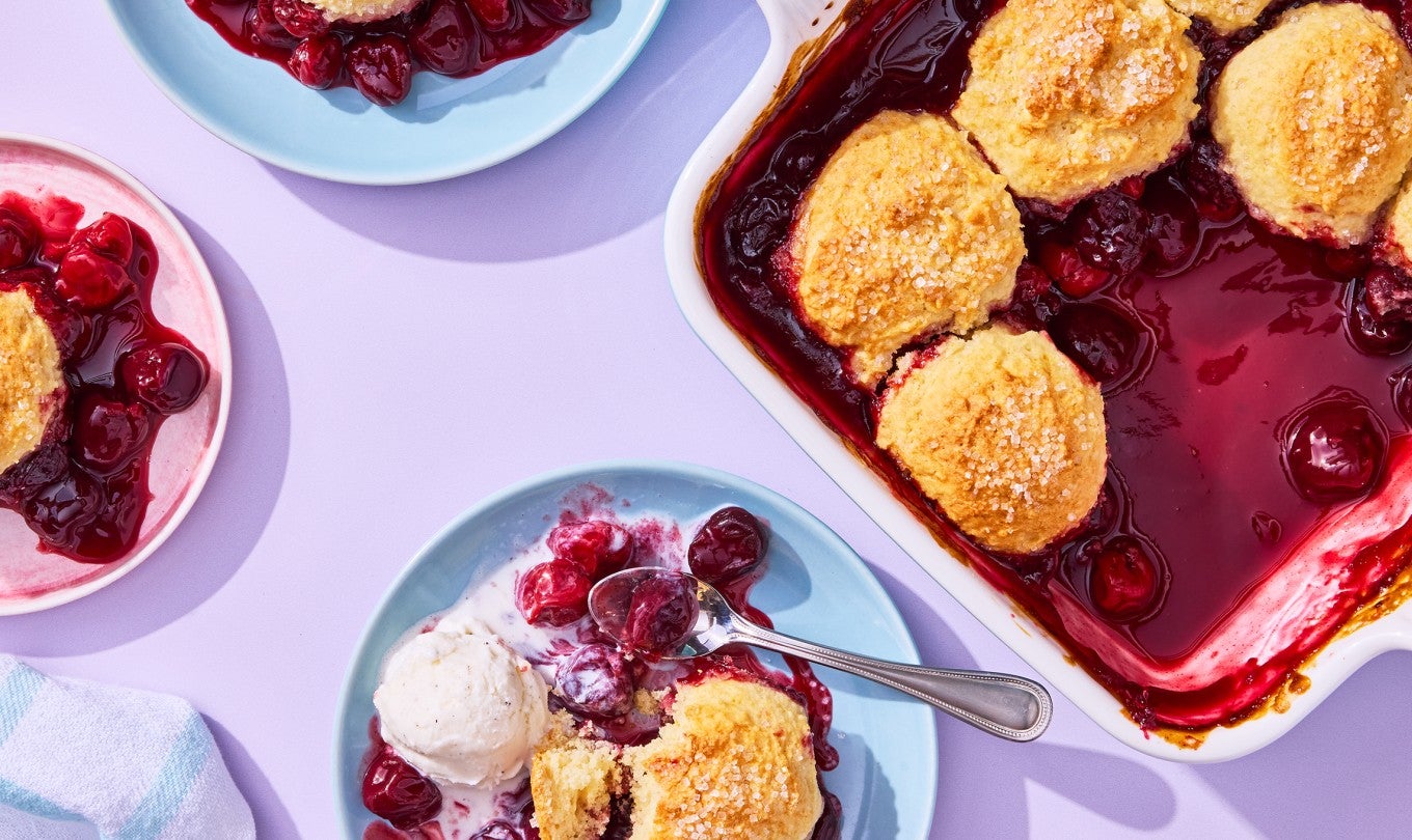 Buttermilk Biscuit Cherry Cobbler served on plates