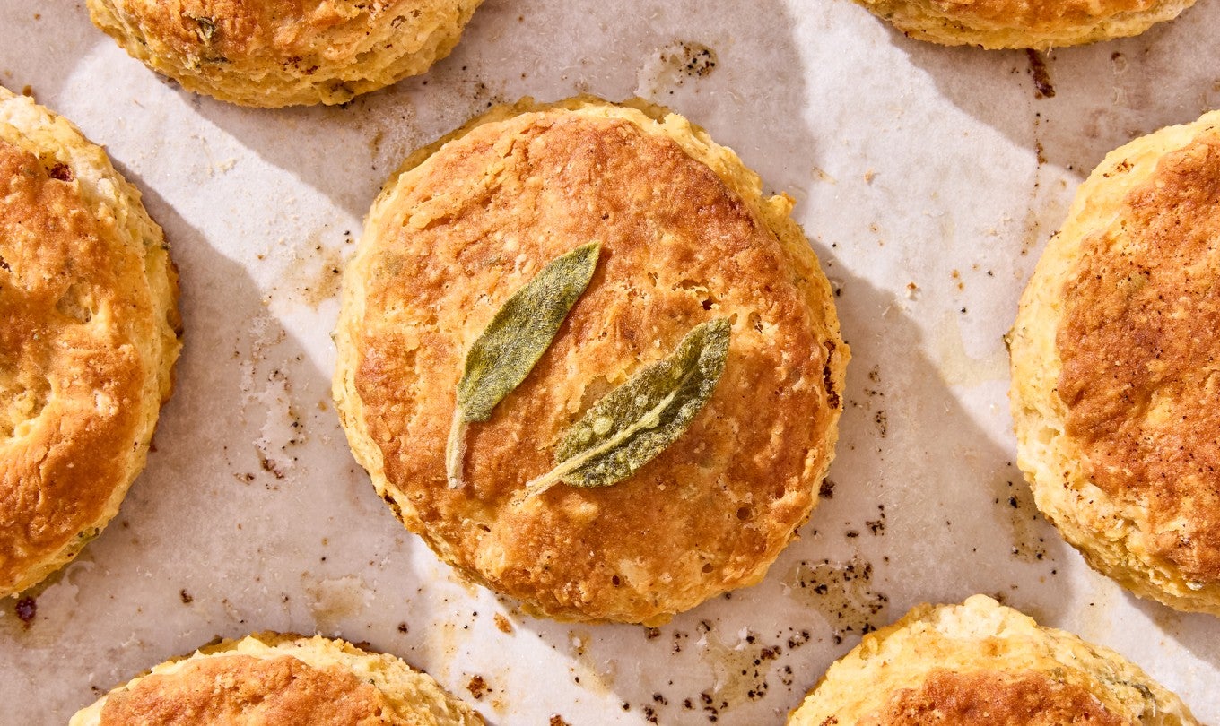 Brown Butter Sage Biscuits on parchment paper