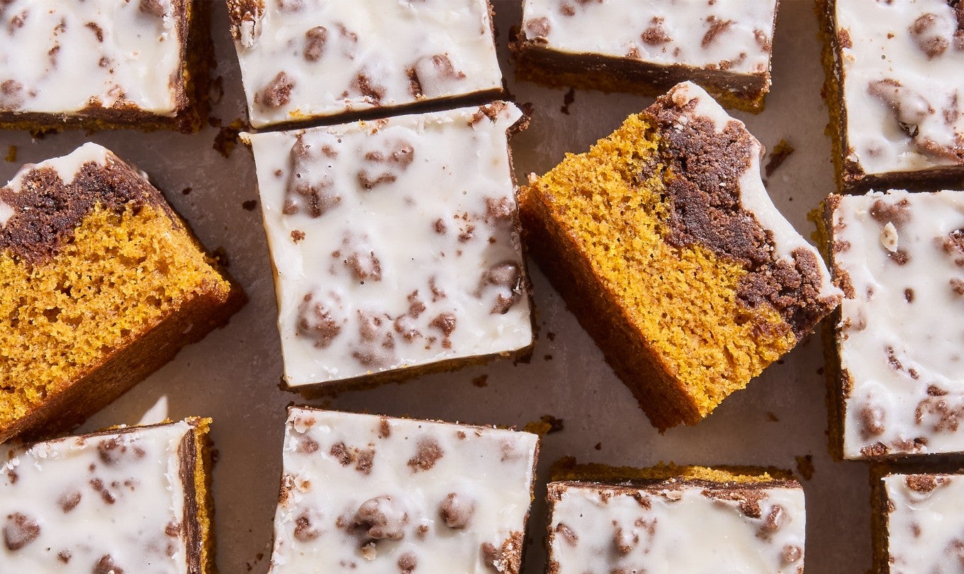 Slices of Chocolate-Pumpkin Crumb Cake on a table