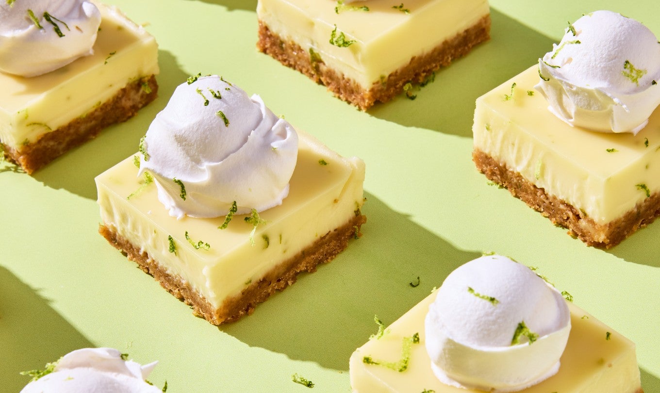Creamy Key Lime Pie Bars sliced up