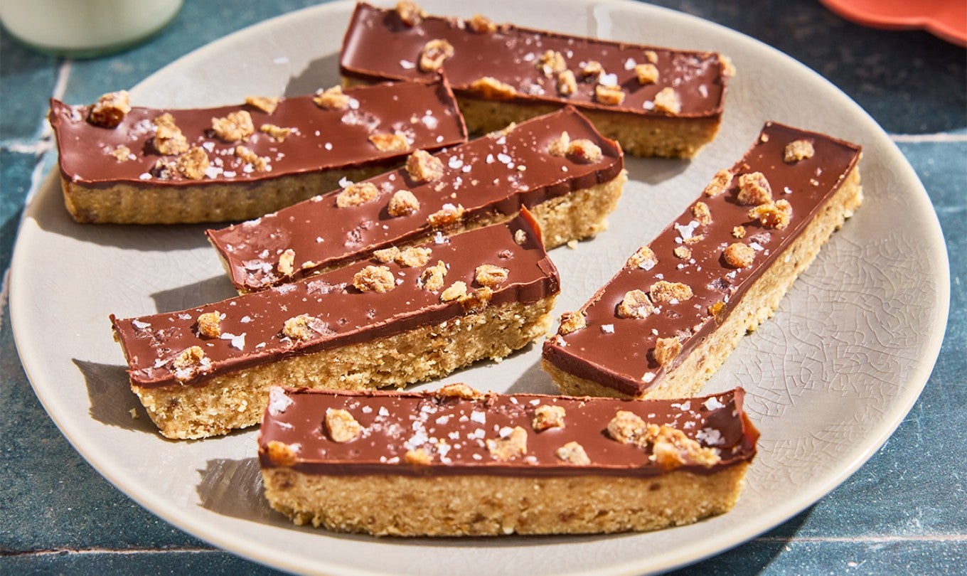 No-Bake Chocolate and Date Energy Bars on a plate