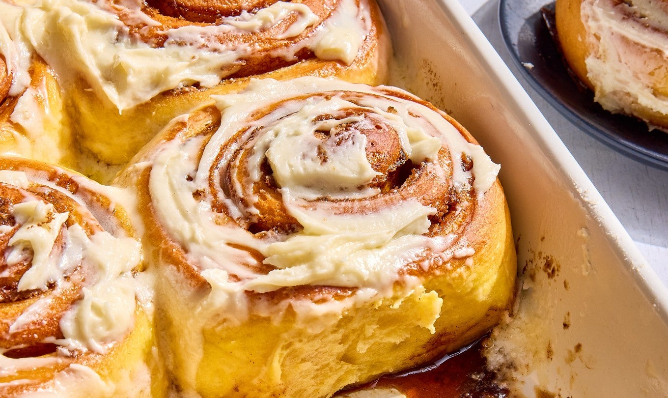 Sweet Potato Cinnamon Rolls in a casserole dish