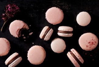 Pink macarons with chocolate filling