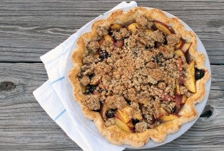 Nectarine, Blueberry & Vanilla Bean Pie with Poppy Seed Crumble