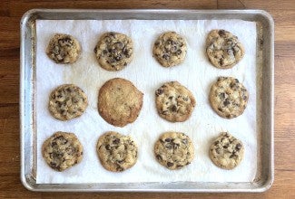 chocolate chip cookies on a baking sheet