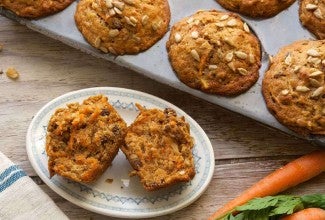 Plated and split Morning Glory Muffin