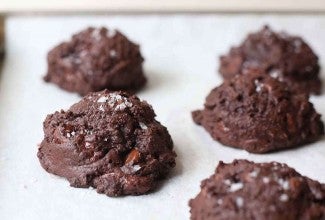 Chocolate cookies on a baking sheet