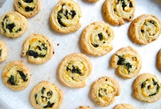 Savory rugelach on baking sheet