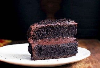 Slice of chocolate cake on a plate