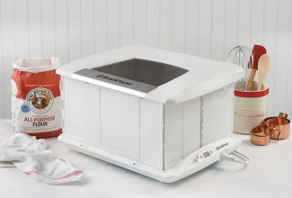 Bread proofer surrounded by baking equipment