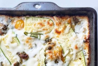 Pizza in rectangular baking pan 