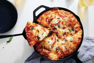 Pizza in cast iron pan