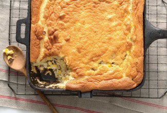 Cast iron pan with spoonbread