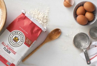 Bag of flour next to ingredients