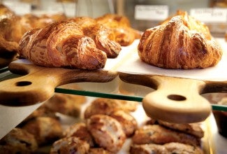 Croissants in bakery case