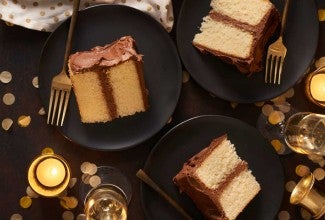 Plated slices of cake