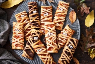 Platter of Halloween mummy hand pies