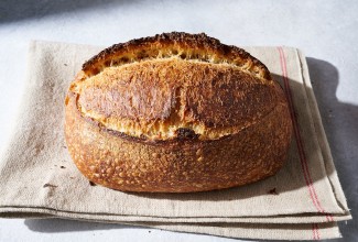 Baked loaf in batard shape