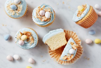 Several Robin Egg-styled cupcakes