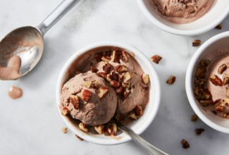 Bowls of Chocolate Ice Cream made with baking sugar alternative 