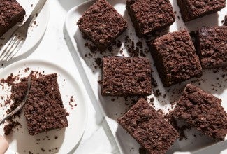 Square slices of chocolate rye coffeecake