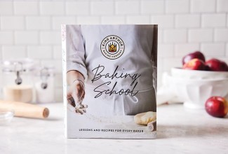 Copy of Baking School cookbook on a kitchen counter