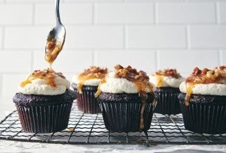 Chocolate Cupcakes with Pecan Caramel