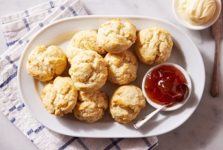 Drop biscuits on serving platter next to jam