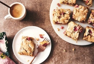 Overhead photo of bars cut on a plate. 