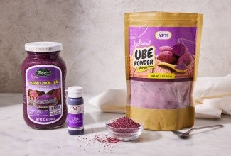 Different types of ube products next to each other