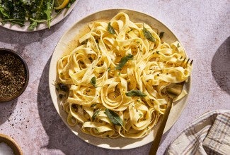 Homemade Pasta with Sage Butter served on a plate