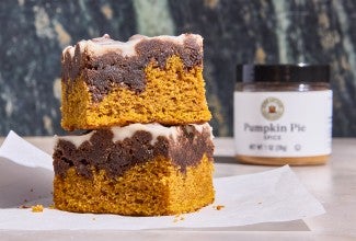 Two slices of Chocolate-Pumpkin Crumb Cake stacked up