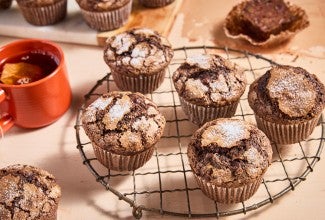 Chocolate Zucchini Muffins on a cooling rack