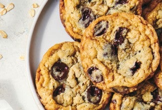 Chocolate Chip Oatmeal Cookies on a plate seen from above