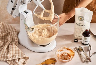 Brown Butter Cream Cheese Frosting in a stand mixer bowl