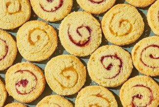 Any-Jam Pinwheel Cookies arranged tight together and seen from above