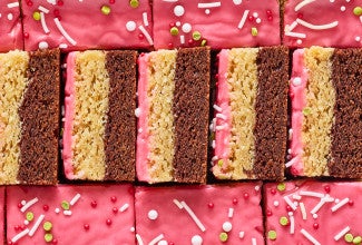 Neapolitan Sugar Cookie Bars arranged in a tight pattern seen from above