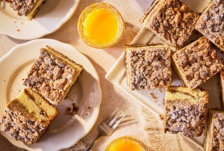Looking down onto an arrangement of Our Favorite Sour Cream Coffee Cake slices.