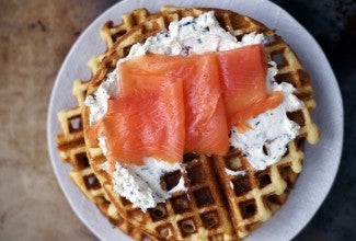 Savory waffles via @kingarthurflour