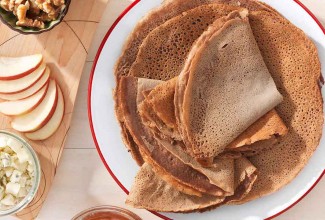Teff Crepes filled with cream cheese, tomatoes & sprouts -- via @kingarthurflour