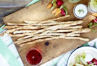 Seeded Grissini with Almond Garlic Dip