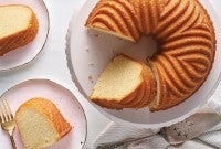 Bundt cake with several slices cut