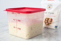 Dough rising in a lidded 6 qt container