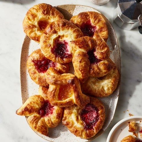 Tray of Danish in different shapes