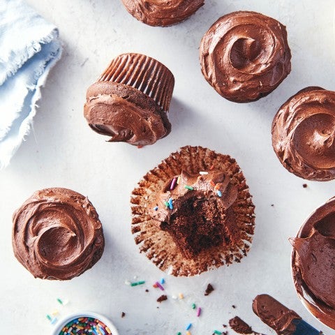 Chocolate cupcakes with chocolate frosting