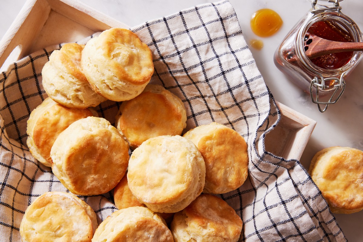 Basket of baked biscuits